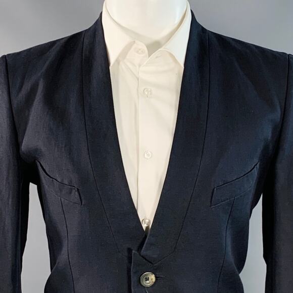 ALEXANDRE PLOKHOV Size 40 Black Cotton Linen Collarless Single Button Jacket - Picture 2 of 10